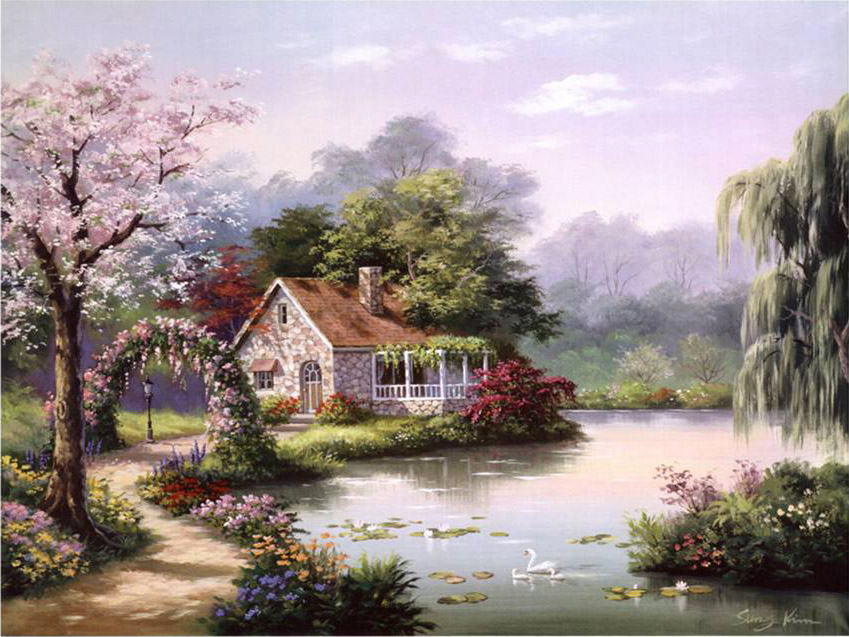 Arbor Cottage painting - Sung Kim Arbor Cottage art painting